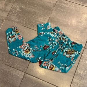 Grace & Lace Teal Floral Summer Joggers Medium
